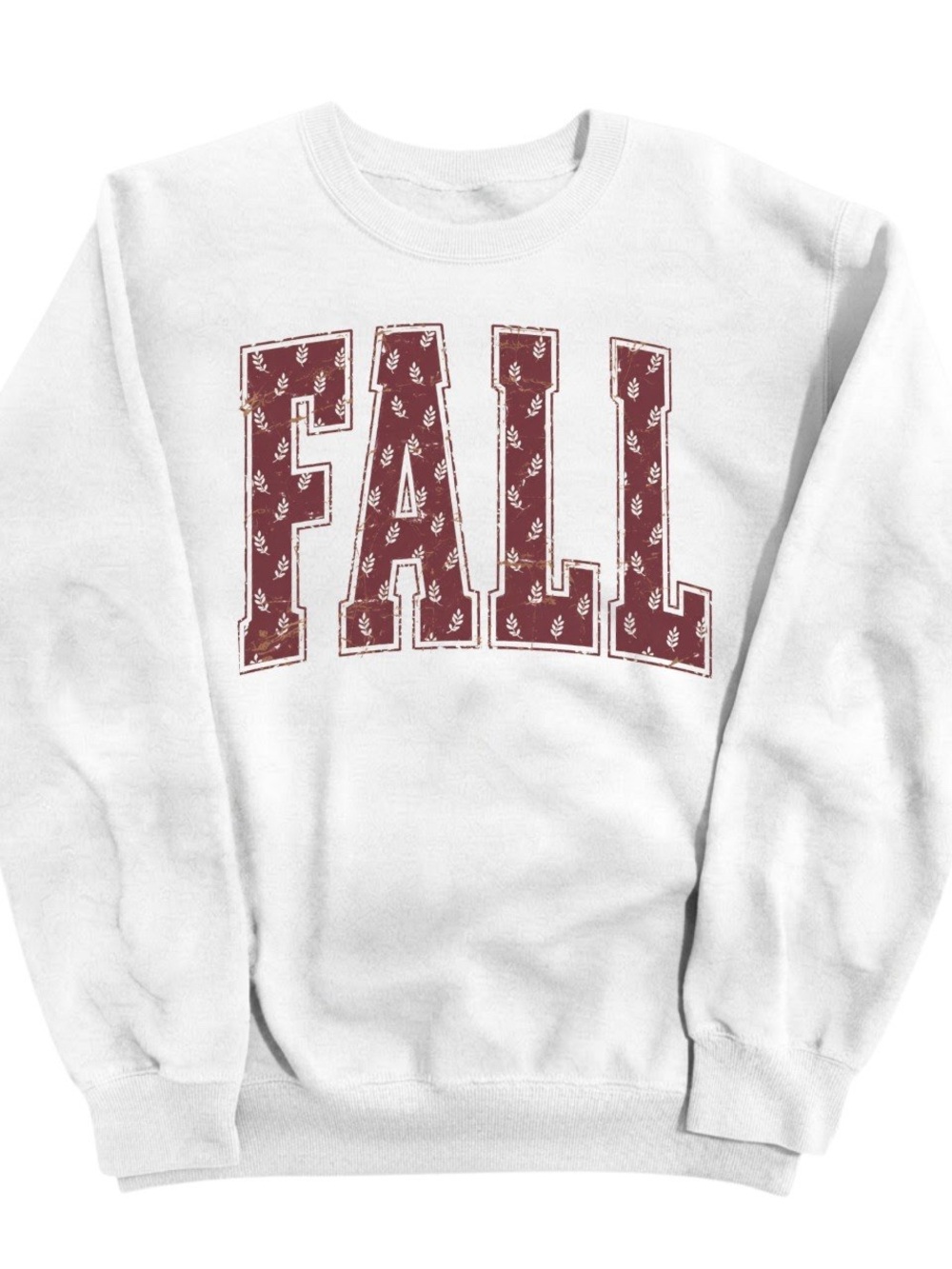 Gildan White Sweatshirt with Maroon "FALL" Graphic, Gift For Her, For Him